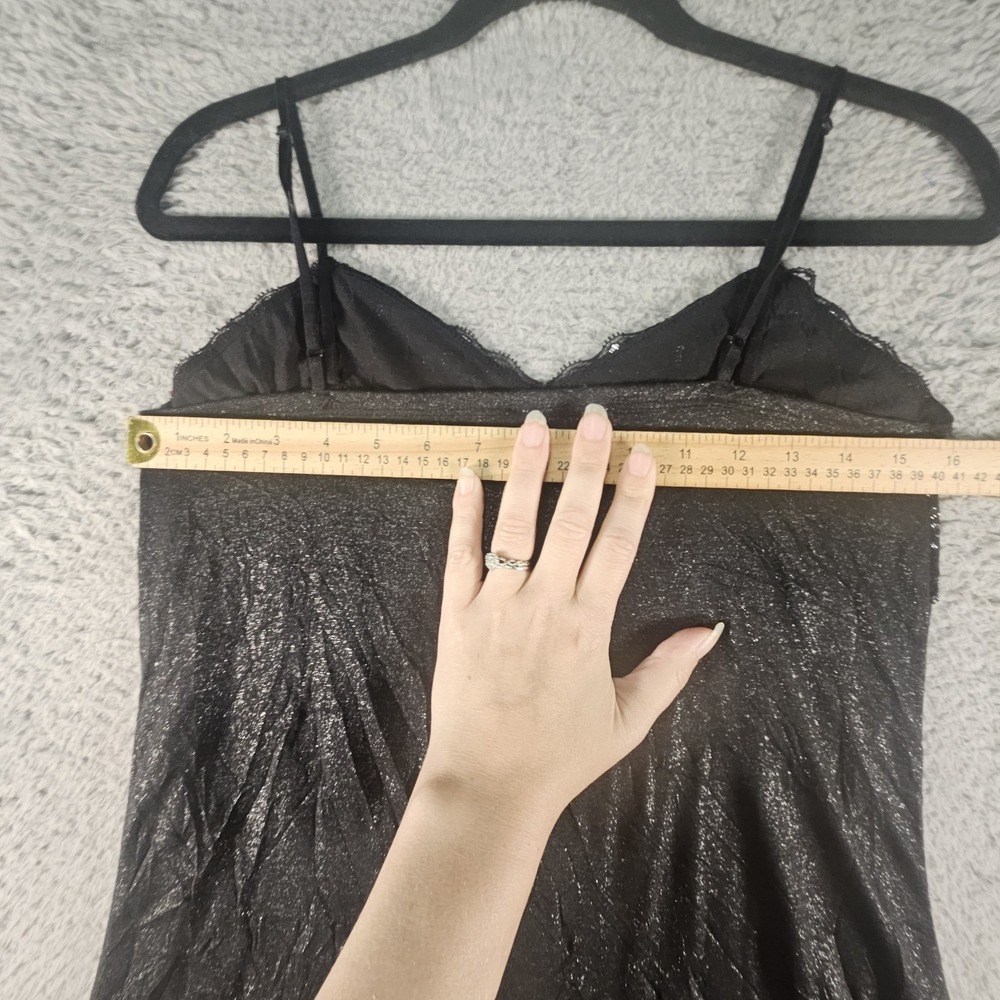 Vtg Vanity Cami Top Junior L Black Metallic Lace Trim Crinkle Y2K Whimsigoth 90s - Picture 8 of 10